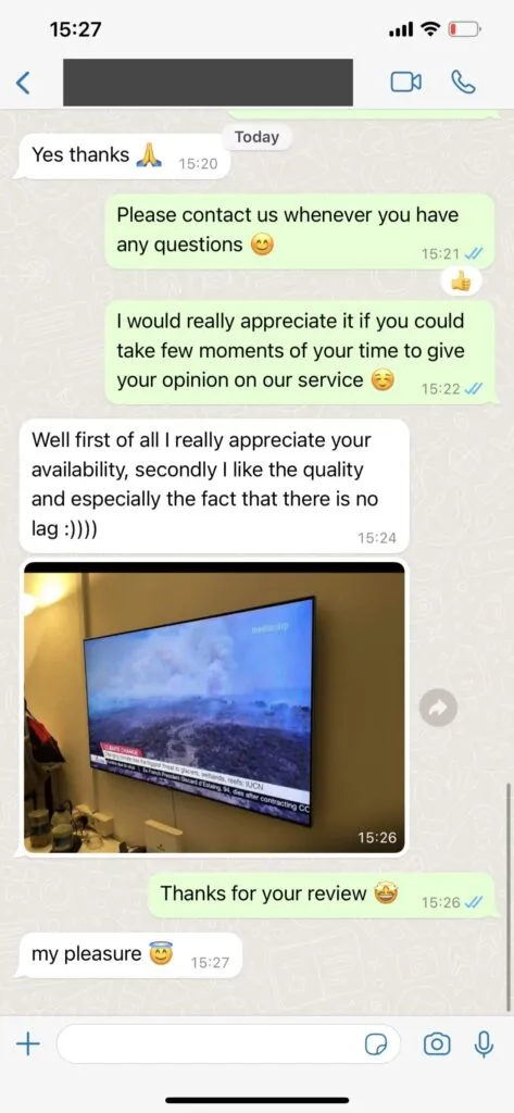 WhatsApp activation confirmation for TVavo IPTV subscription